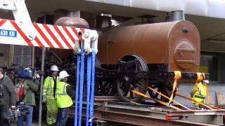 Transfer of the oldest preserved steam locomotive on the Continent from Brussels North to Schaarbeek [upl. by Annahsar]