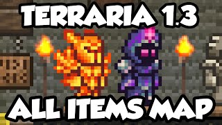 Terraria 131 ALL ITEMS MAP  Every Item In Terraria 13 World Download Terraria 13 All items [upl. by Ardnoek]