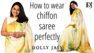 How to drape Chiffon Silk Saree Perfectly in Open Pallu Style  Dolly Jain Saree Draping [upl. by Traver]