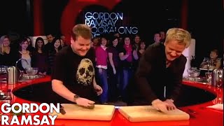 James Corden Tells Gordon Jamie Oliver Taught Him To Cook  Gordon Ramsay [upl. by Erbas]