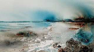 Atmospheric Abstract Watercolour Seascape Tutorial [upl. by Undis]