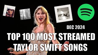 Top 100 Most Streamed Taylor Swifts Songs On Spotify All Versions Combined  December 2024 [upl. by Kathryne]