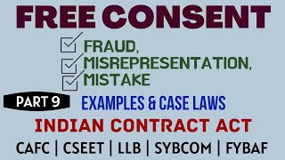 Fraud  Misrepresentation  Mistake  Free Consent  Indian Contract Act  Caselaws  Example [upl. by Abbi]