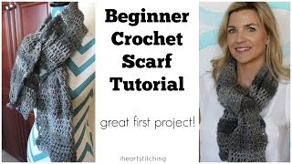 Beginner Crochet Scarf Tutorial  Great FIRST Project [upl. by Edahs758]