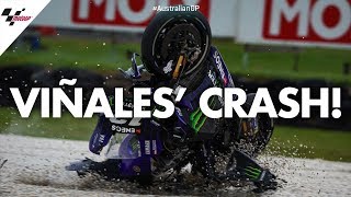 Viñales crashes on last lap battle with Marquez  2019 AustralianGP [upl. by Ellehcor]