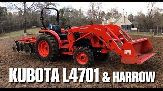 Harrowing with a Kubota L4701 and Land Pride DH1572 [upl. by Niltac]