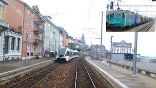 ★ 🇨🇭St Margrethen  Romanshorn  Koblenz CH  Basel cab ride 112018 Führerstandsmitfahrt [upl. by Duj612]