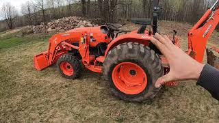 Kubota L4701 amp BH92 Backhoe Stripping Topsoil amp Digging Rocks  Field Road Building Project [upl. by Helge]