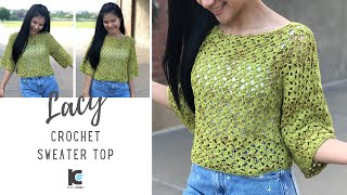 HOW TO CROCHET SWEATER TOP  Lacy Crochet Sweater Top  Free Pattern XSXXL [upl. by Nol]