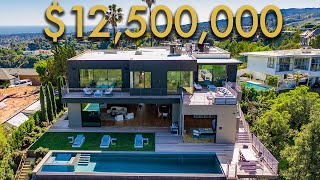 INSIDE a 12500000 LOS ANGELES MODERN MANSION with INCREDIBLE CITY VIEWS [upl. by Atnaloj]