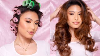 How To Fluffy Blowout Using Rollers  Hair Tutorial [upl. by Relluf388]