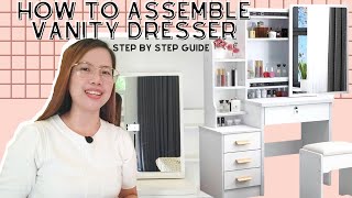 HOW TO ASSEMBLE VANITY DRESSERMIRROR  STEP BY STEP GUIDE [upl. by Anihpesoj]