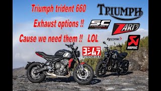 Triumph trident 660 exhaust Stock vs Yoshimura vs Sc project vs Akrapovic vs Hp corse vs Zard [upl. by Petua]