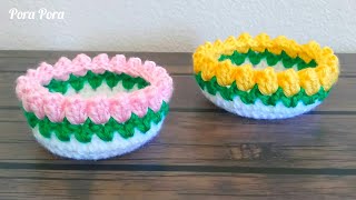 Crochet Tulip Basket I Crochet Flower Basket Tutorial [upl. by Mita]