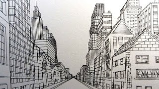 How to Draw a City Street in One Point Perspective Narrated [upl. by Nylednarb]