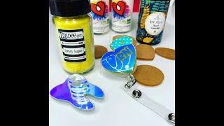 How to make a badge reel with acrylic blanks mixing glitter with UV resin [upl. by Marnia]