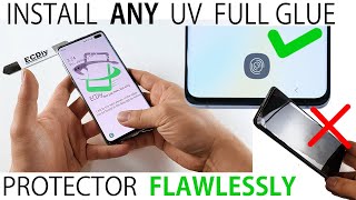 How to install any UV Full Glue tempered glass screen protector amp keep fingerprint sensor function [upl. by Octavian439]